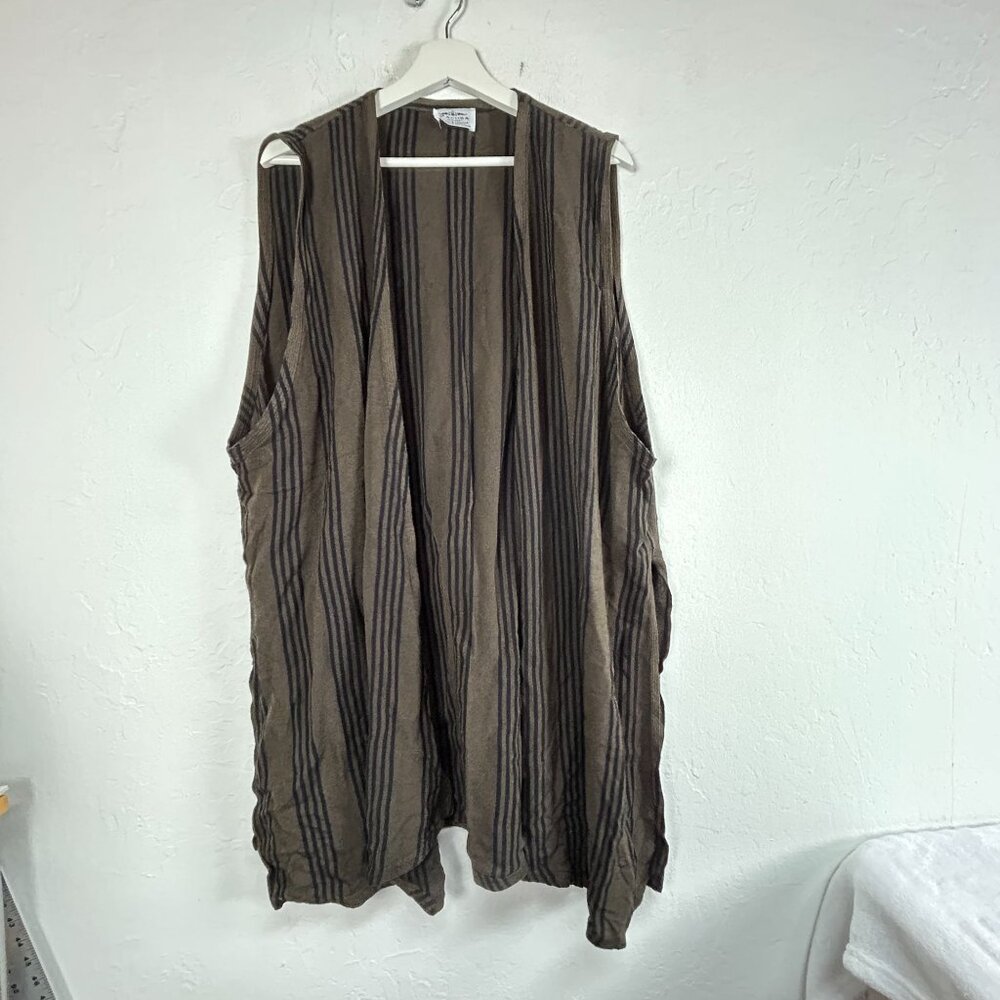 Zagora Stara Adams Designer Open Front Striped Vest Cotton Blend Lightweight